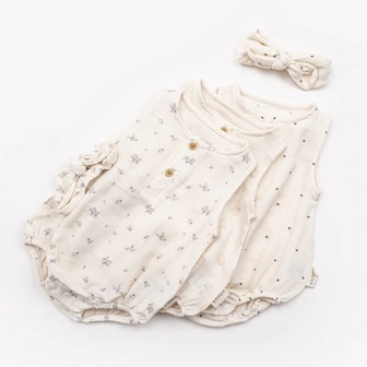 VAUVA Bodi za bebe od pamucnog muslina bez rukava sa trakom za kosu