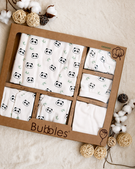 Bubbles set 10/1 za novorođenče od organskog pamuka (Panda)