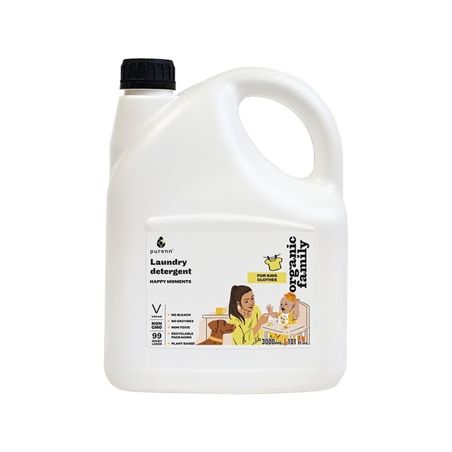 Ekološki tečni deterdžent za pranje veša za bebe i decu sa nežnom notom kamilice - "HAPPY MOMENTS" 3L - Purenn Organic Family 7103