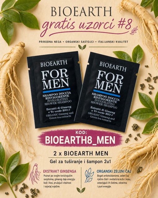 BioEarth poklon uzorci (set 8). 2 x šampon za muškarce 6592
