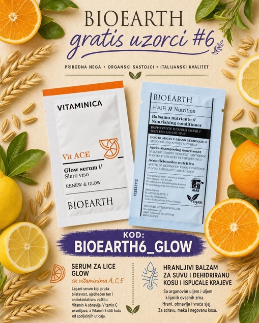 BioEarth poklon uzorci (set 6). Serum za lice + Balzam za kosu 6590