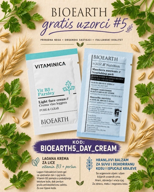 BioEarth poklon uzorci (set 5). Lagana krema za lice + Balzam za kosu 6589