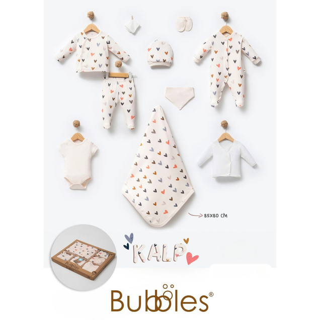 Bubbles set 10/1 za novorođenče od organskog pamuka (Srce) 3795