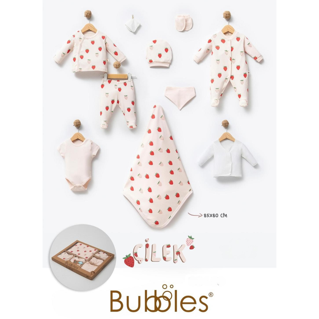 Bubbles set 10/1 za novorođenče od organskog pamuka (Jagoda) 3797