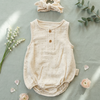 VAUVA Bodi za bebe od pamucnog muslina bez rukava sa trakom za kosu (9-12 m) 74-80 cm Bež grašak 5195