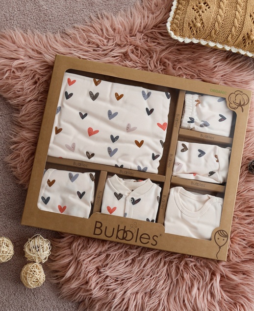 Bubbles set 10/1 za novorođenče od organskog pamuka (Srce) 3802
