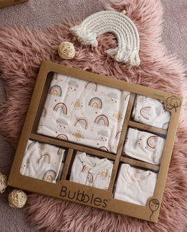 Bubbles set 10/1 za novorođenče od organskog pamuka (Duga)