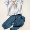 Kidaxi košulja i pantalone od muslina komplet 80 (12-24 meseci) (Bela sa plavim prugama, tamno plava) 3856