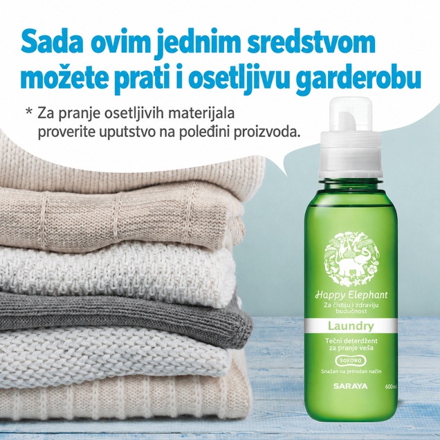 Happy Elephant prirodni koncentrovani tečni deterdžent za veš bez mirisa dopuna 540 ml 7135