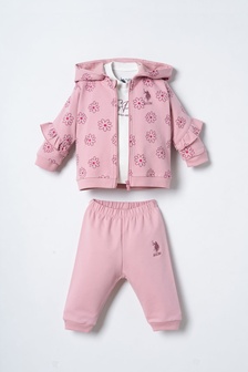 U.S. POLO ASSN U. S Polo ASSN Komplet trenerka za devojčice 3/1  (Roze cvetići) USB3248 (3+ god)