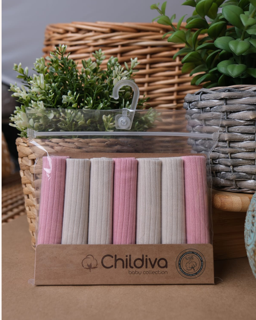 Childiva Set bebi krpica od organskog pamuka 7/1 (roza-bela) 4755