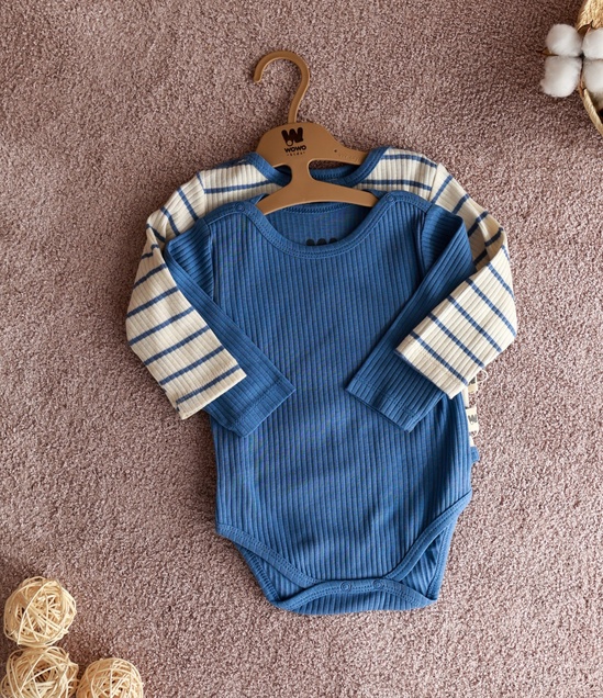 Wowo rebrasti bodi 2 komada 74 (9-12 meseci) (Plava) 3907